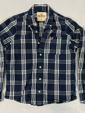 Men's Hollister Co. Button Down Shirt Blue Plaid Size MEDIUM